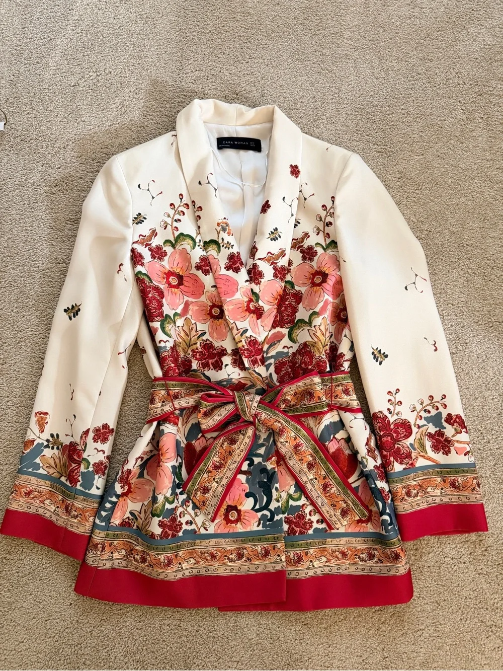 Zara Cream Multicolor Floral Wide-Leg Pants & Matching Jacket Set
